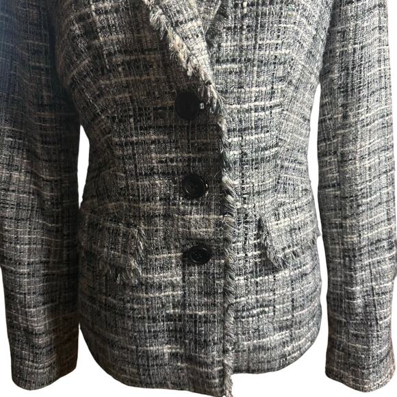 DKNY Tweed Blazer Jacket, Black Gray Frayed Edge Boucle Career, Size 4 - Picture 4 of 10